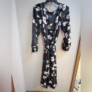 Ann Taylor Black Floral Long Sleeve Dress